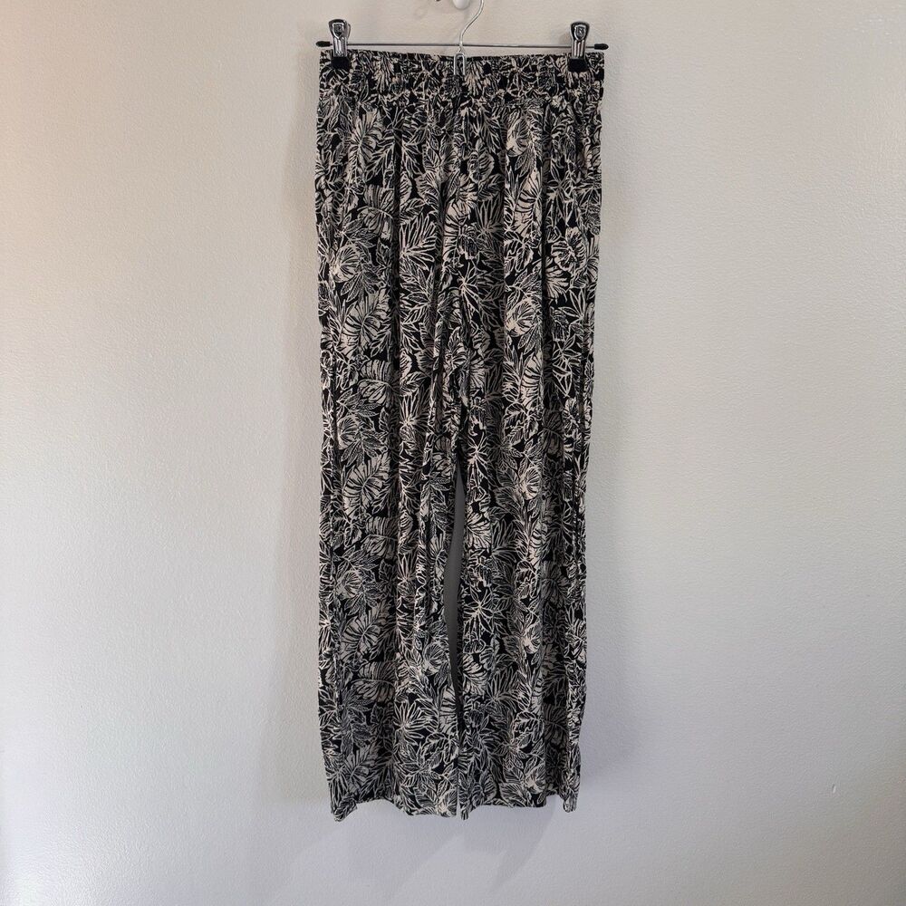 Panama Jack Pull On Pants S Linen Blend Floral Tropical Wide Leg Tan Black